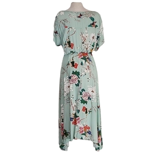 Amzplus Dress Floral Smocked Boho Tassled Tie Front Maxi Green Plus Size 3XL - Picture 4 of 16